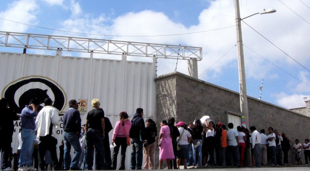 Waiting to vote outside VN factory